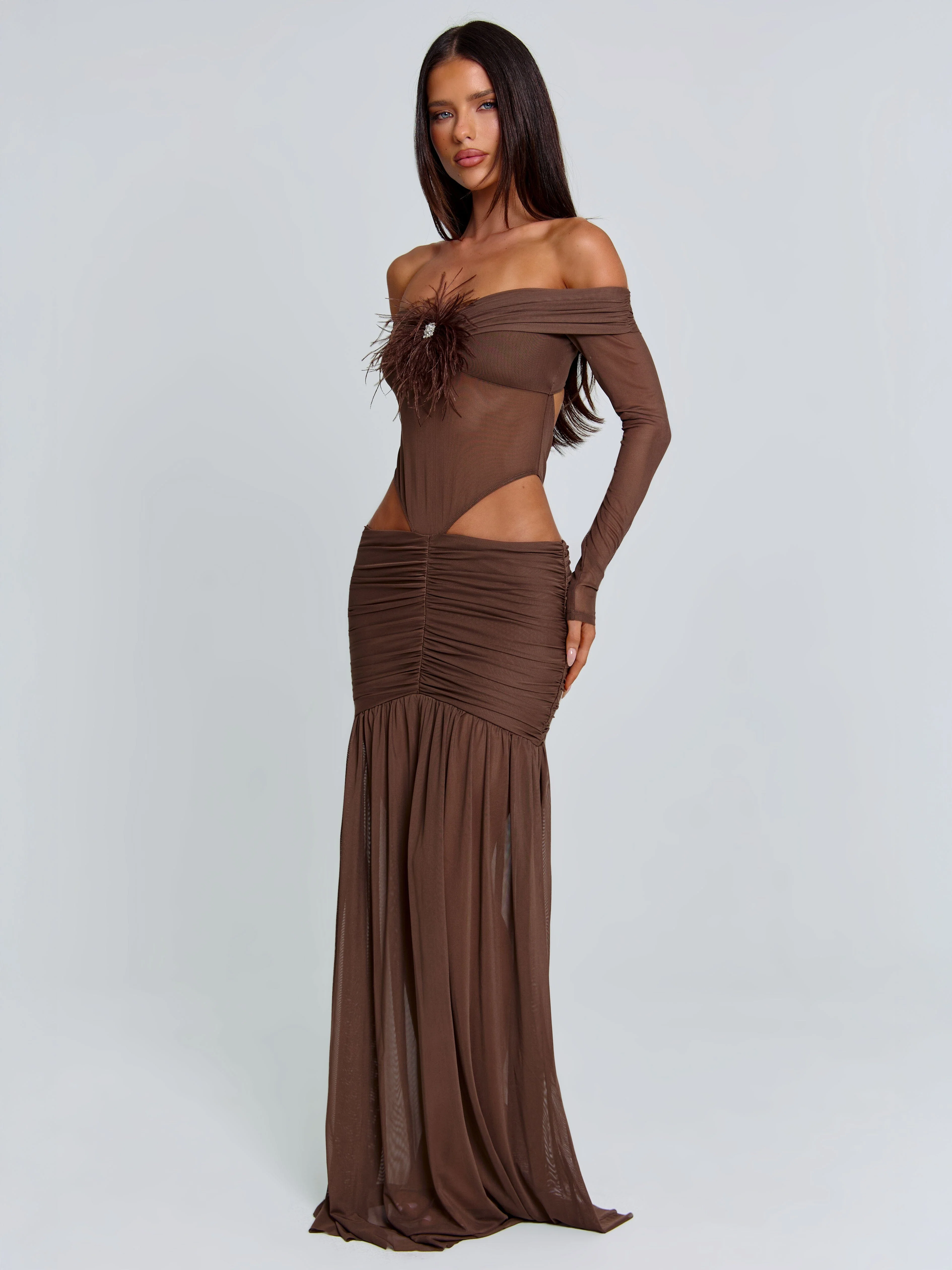 ANGELAE MAXI DRESS CHOCOLATE BROWN - Image 2