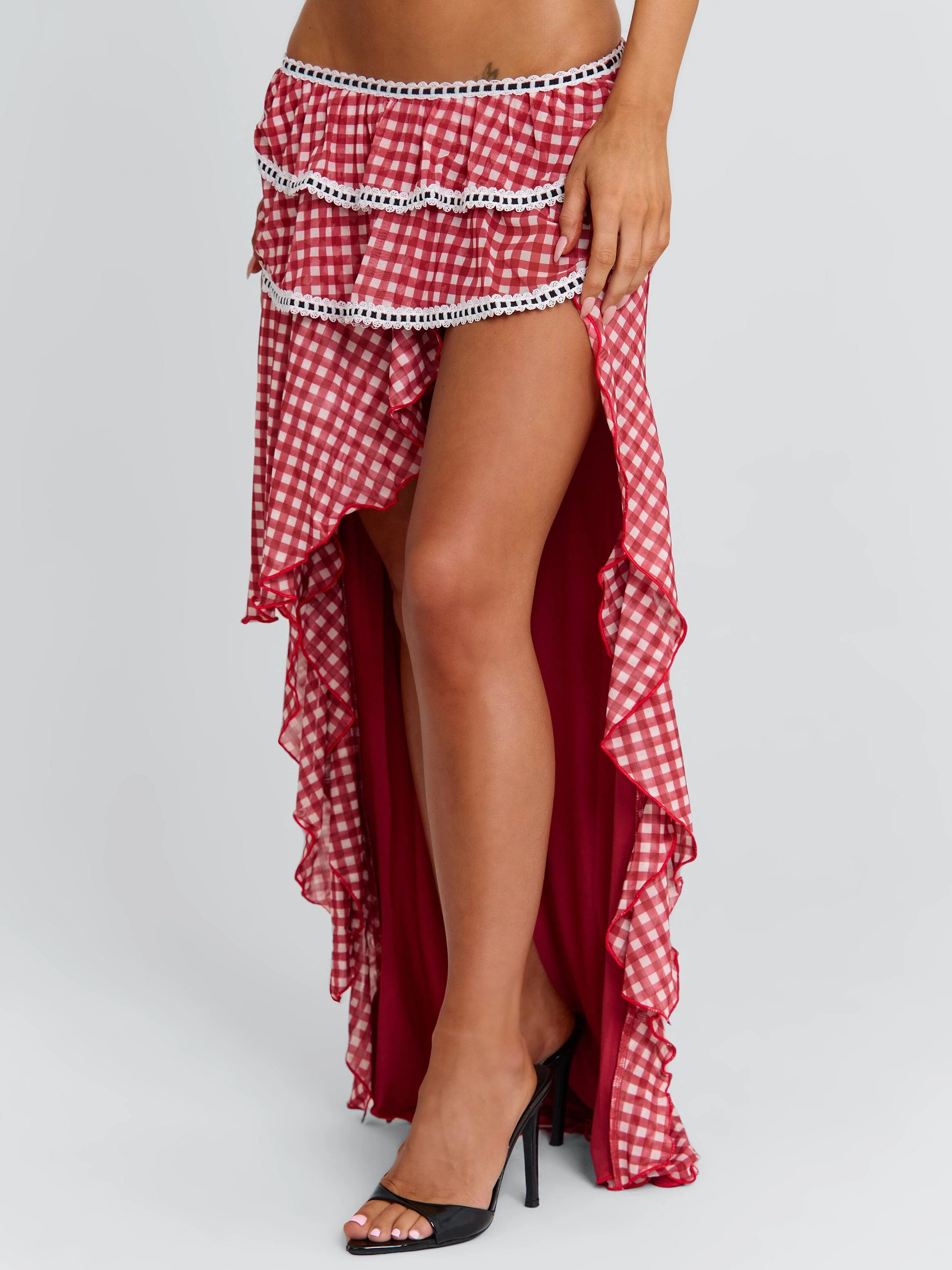 BETTY MAXI SKIRT RED GINGHAM - Image 4