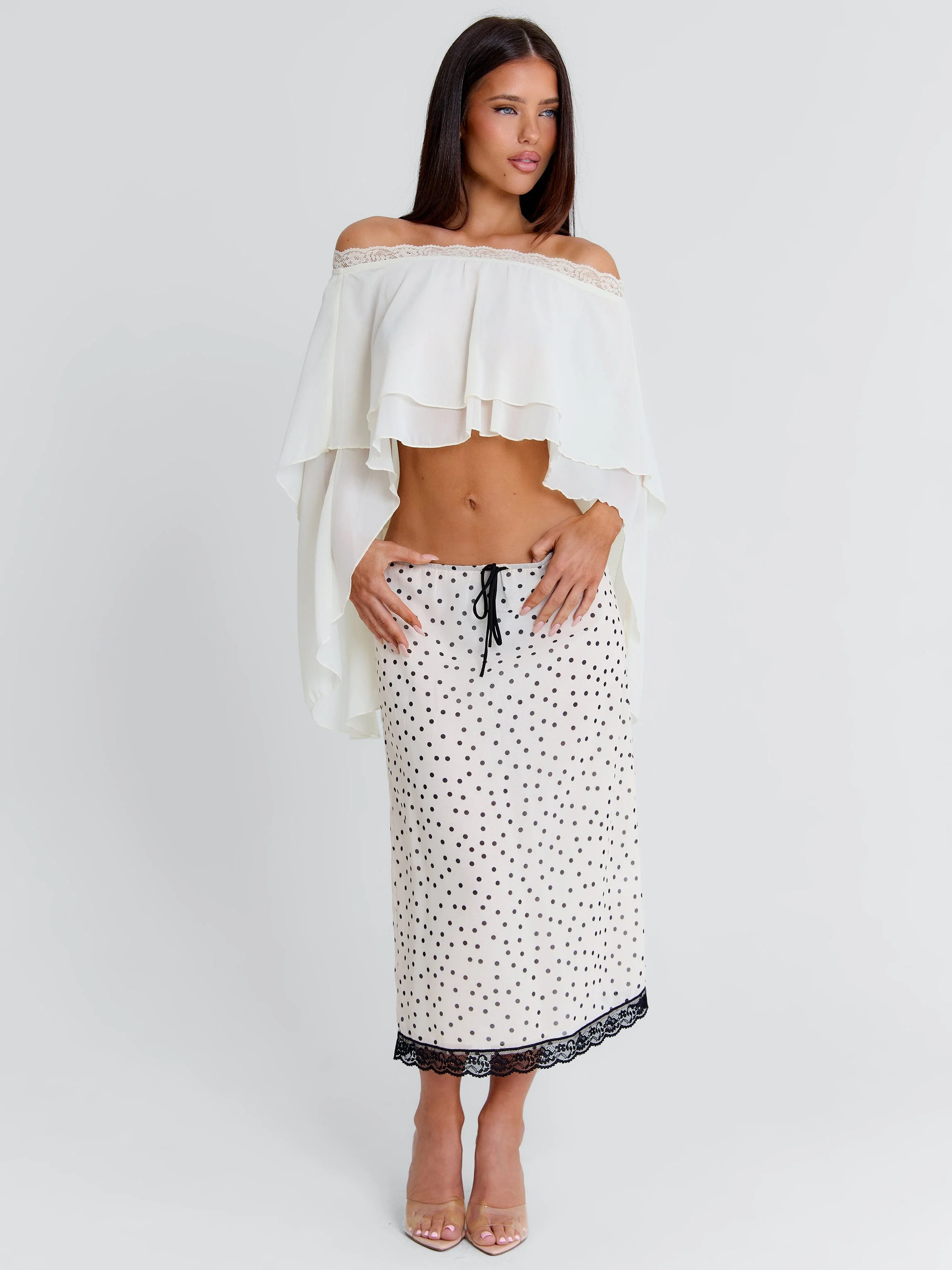 ELAINA MIDI SKIRT CREAM POLKA DOT - Image 4