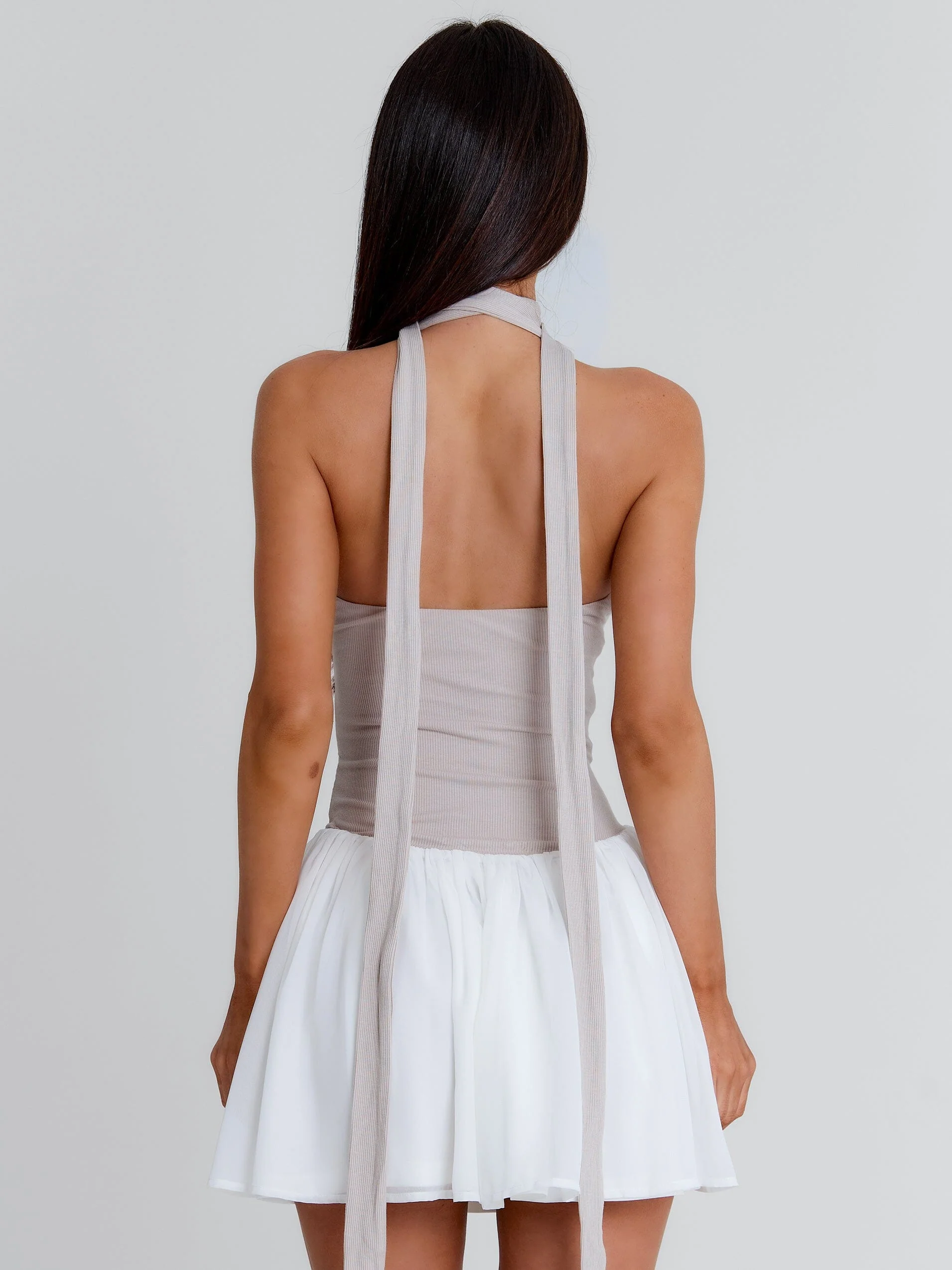 EMORY MINI DRESS TAUPE WHITE - Image 10