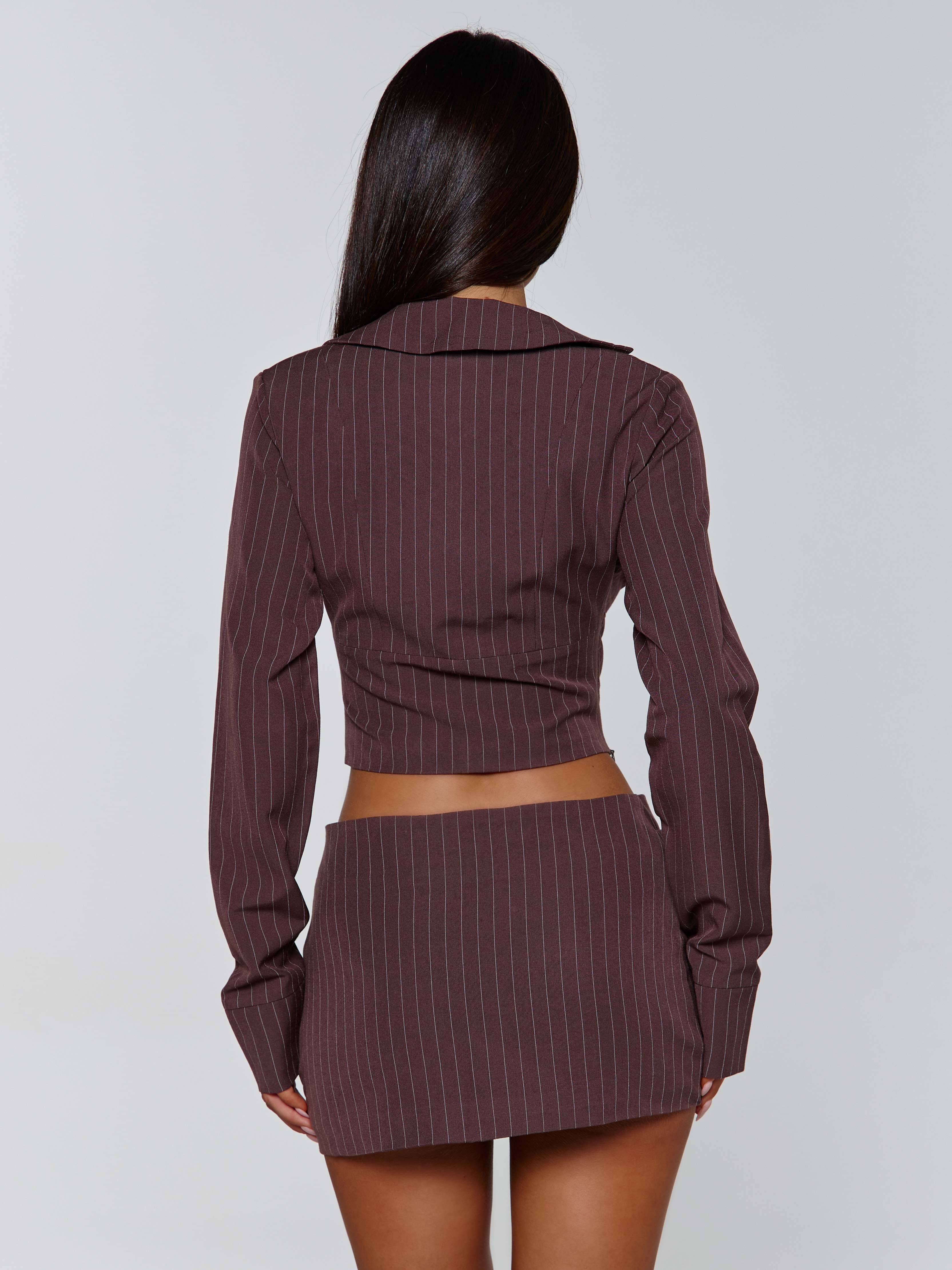 KESSIA TOP BROWN PINSTRIPE - Image 4