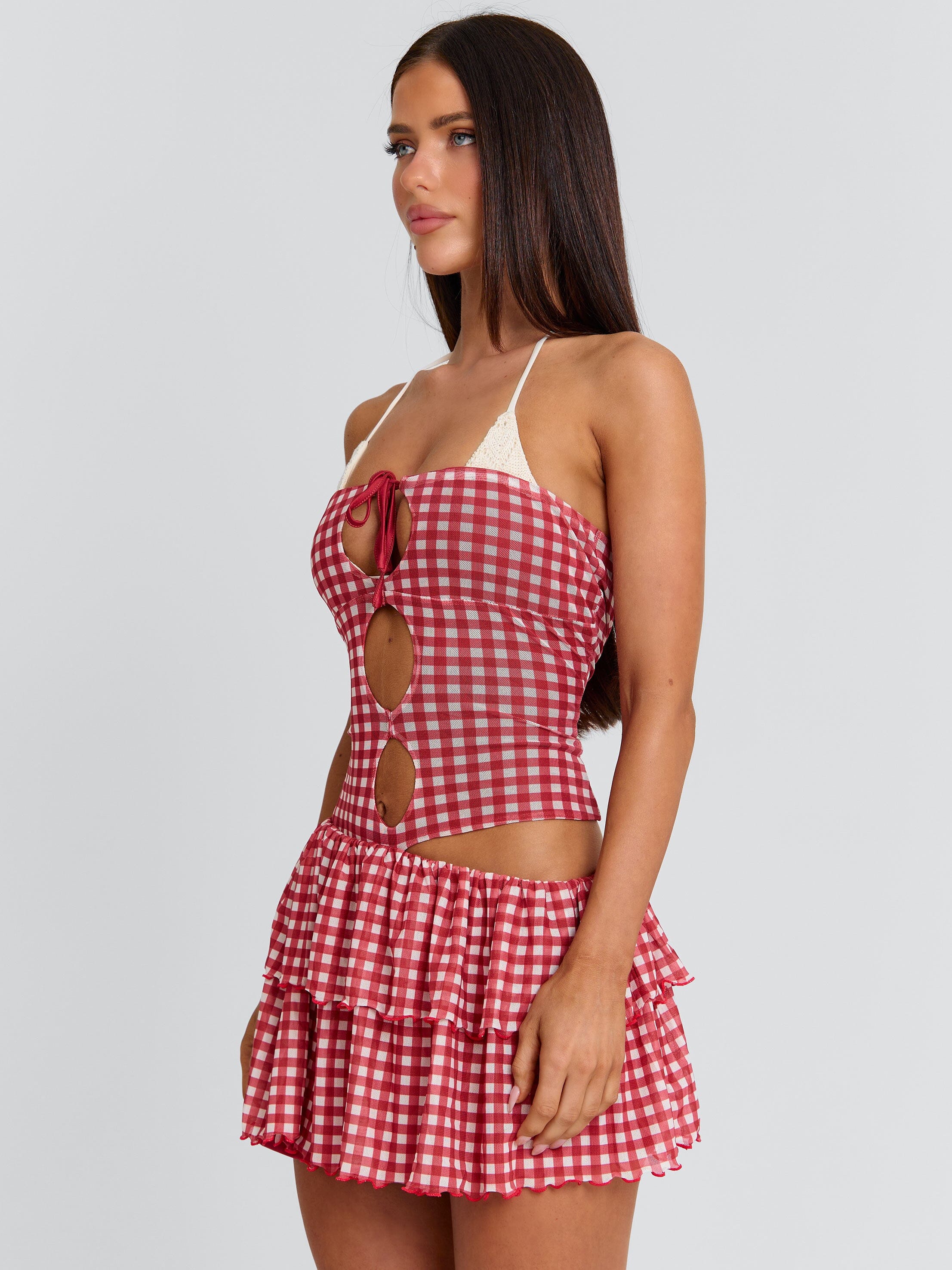 LORENA MINI DRESS RED GINGHAM - Image 5