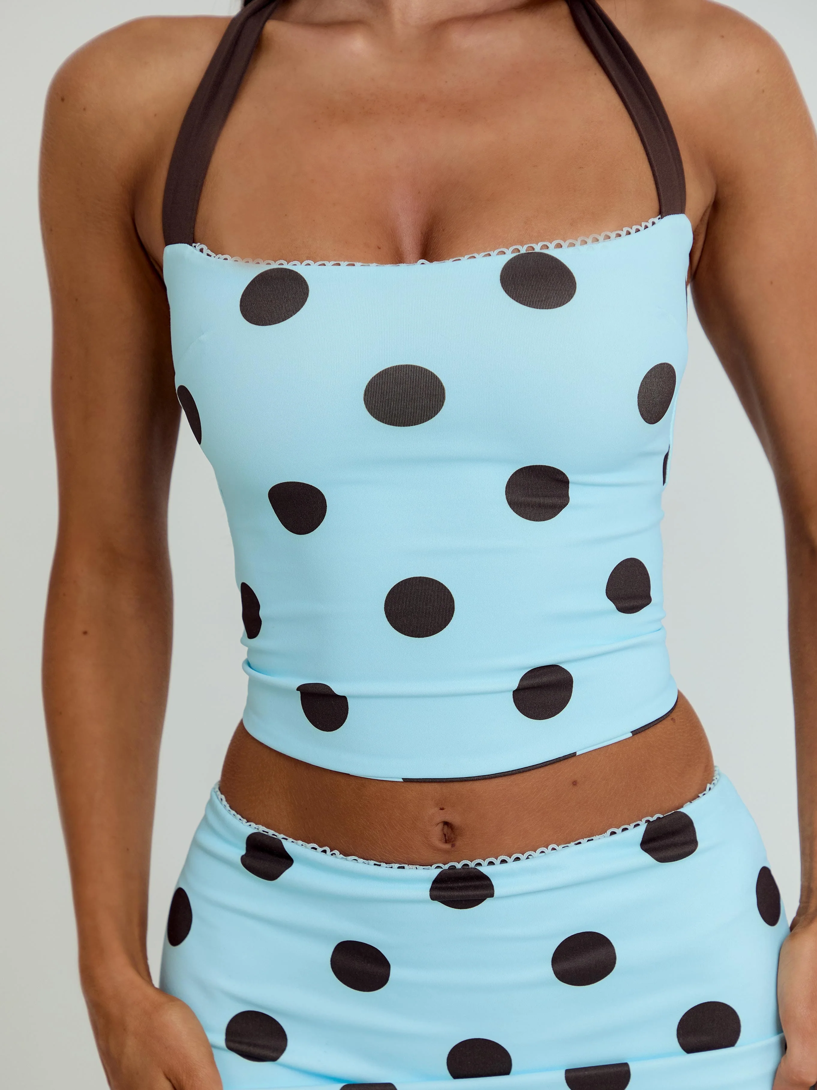 LULA REVERSIBLE TOP BLUE AND CHOCOLATE POLKA DOT - Image 4