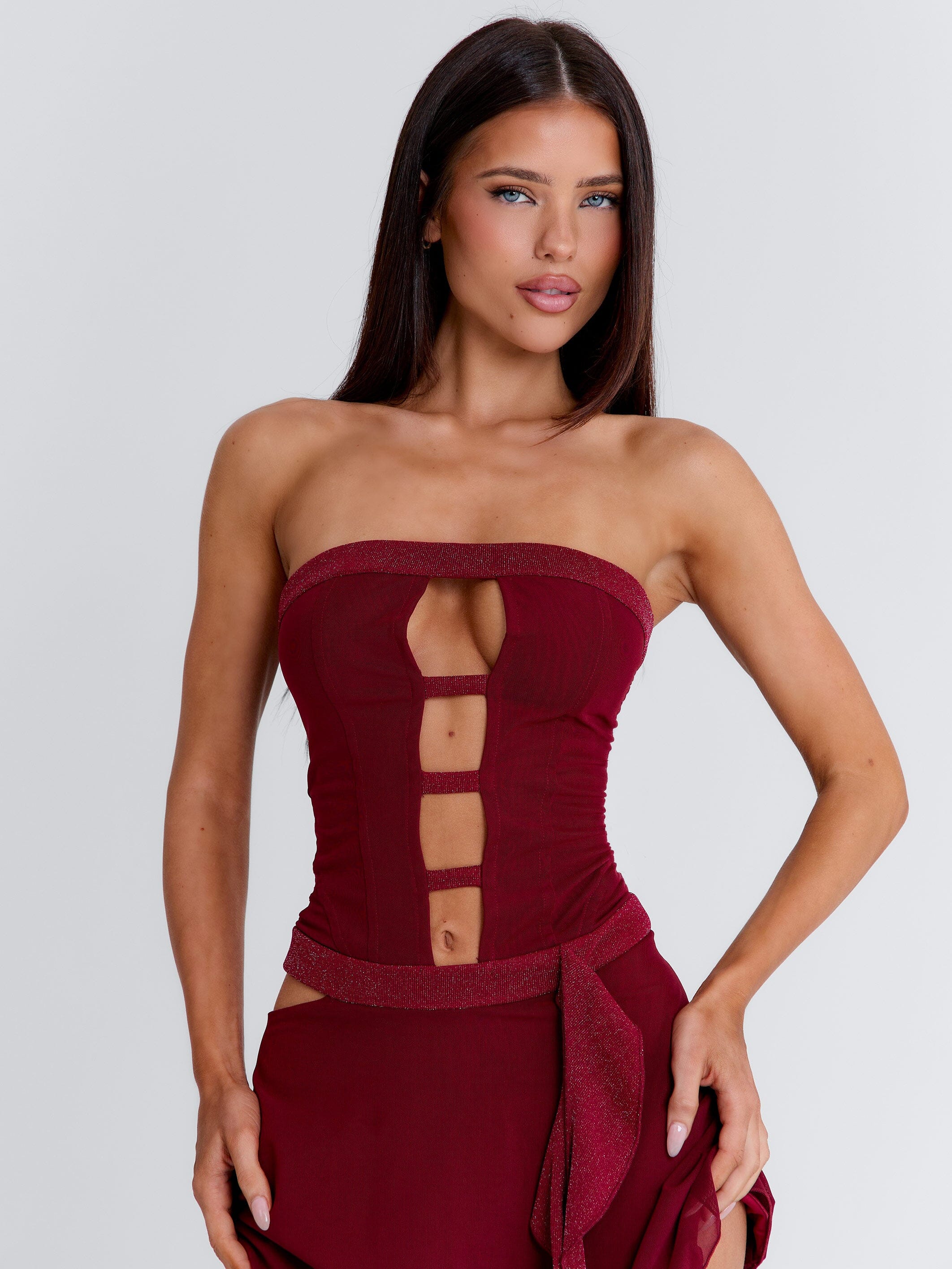 NINA MINI DRESS BURGUNDY - Image 6