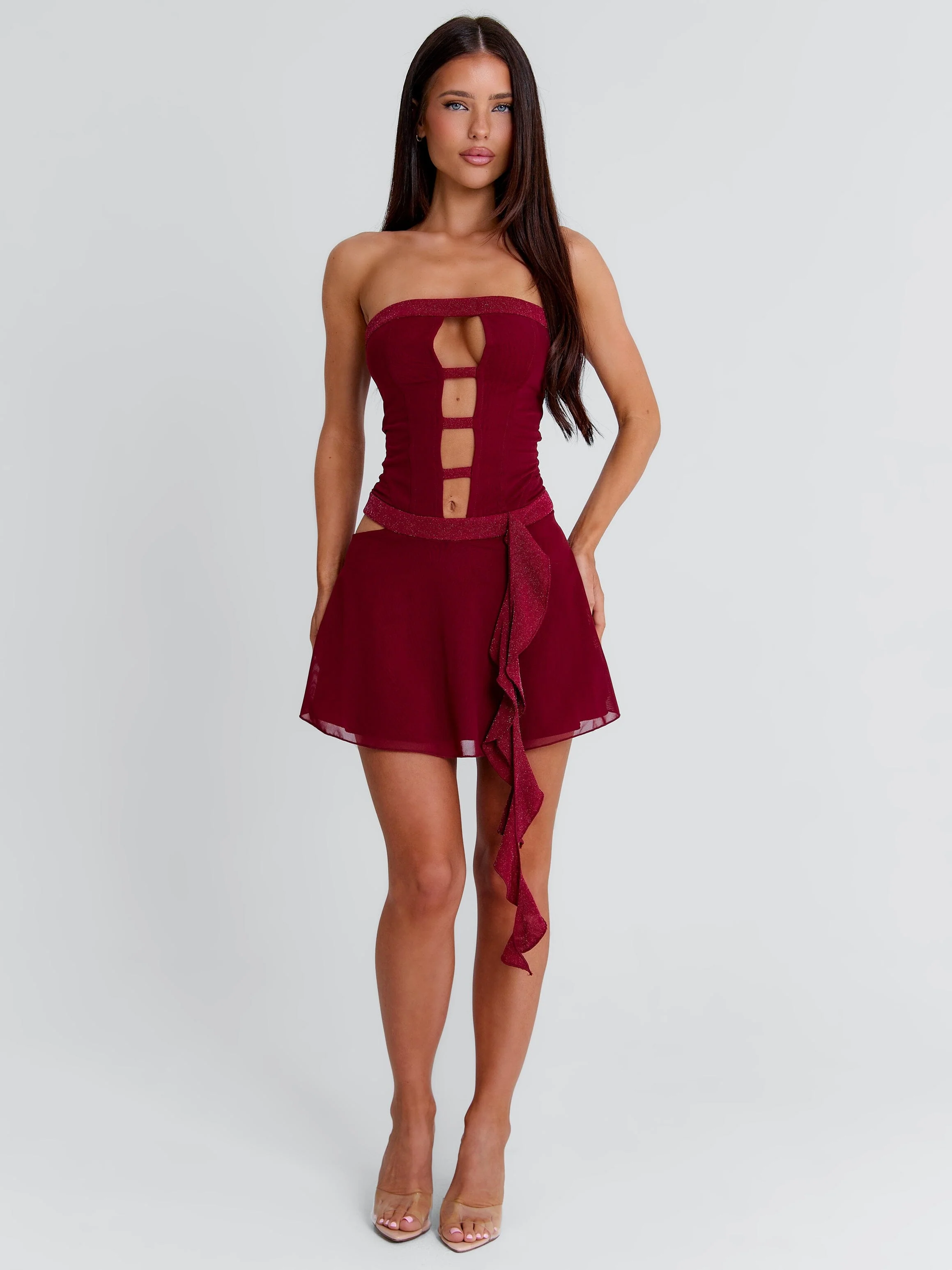 NINA MINI DRESS BURGUNDY - Image 8