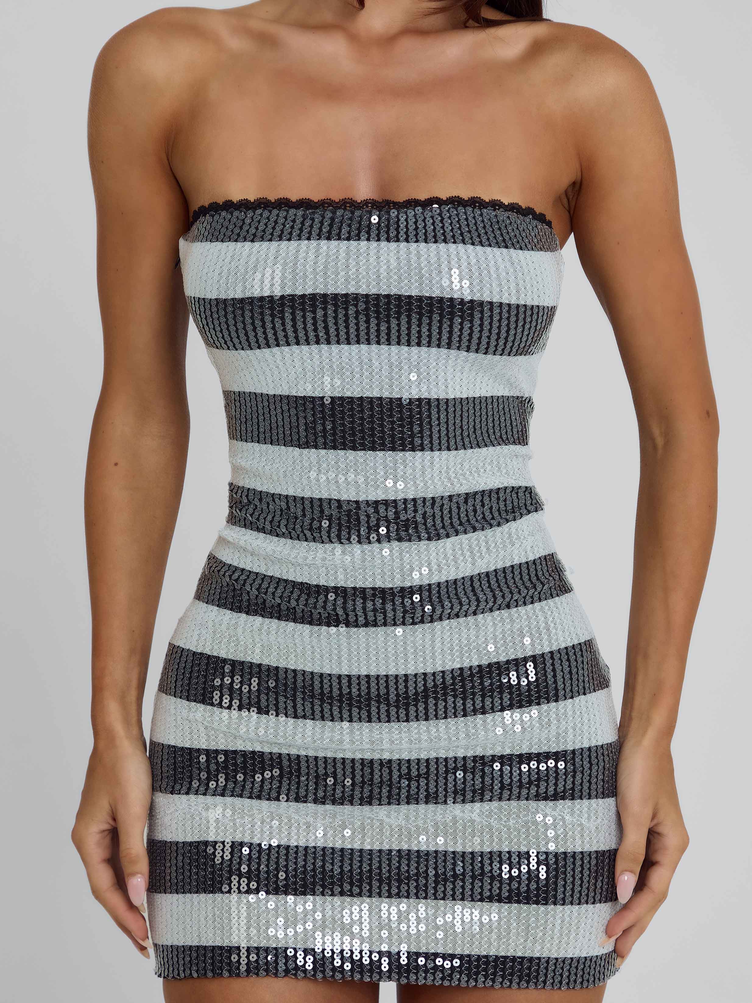 TAHIRA MINI DRESS BLACK STRIPE - Image 5